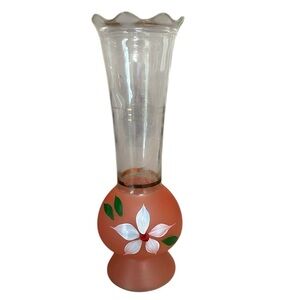 Vintage Bartlett Collin Bud Vase Frosted Pink Hand Painted Gold Trim 9” MCM